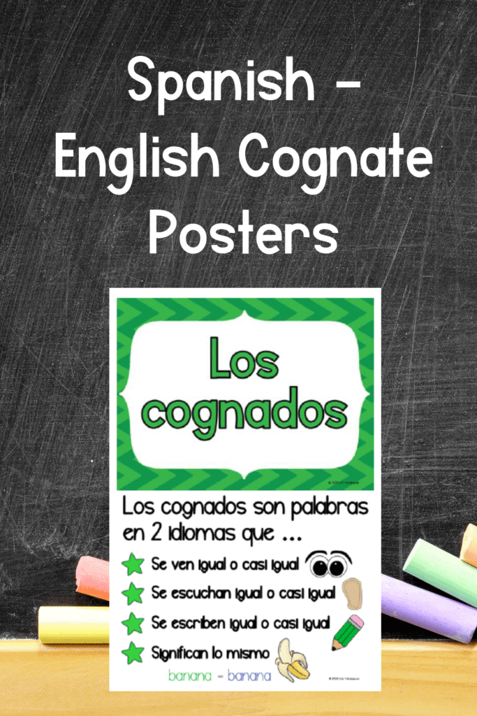 Spanish English Cognate Posters in green/blue and red/blue